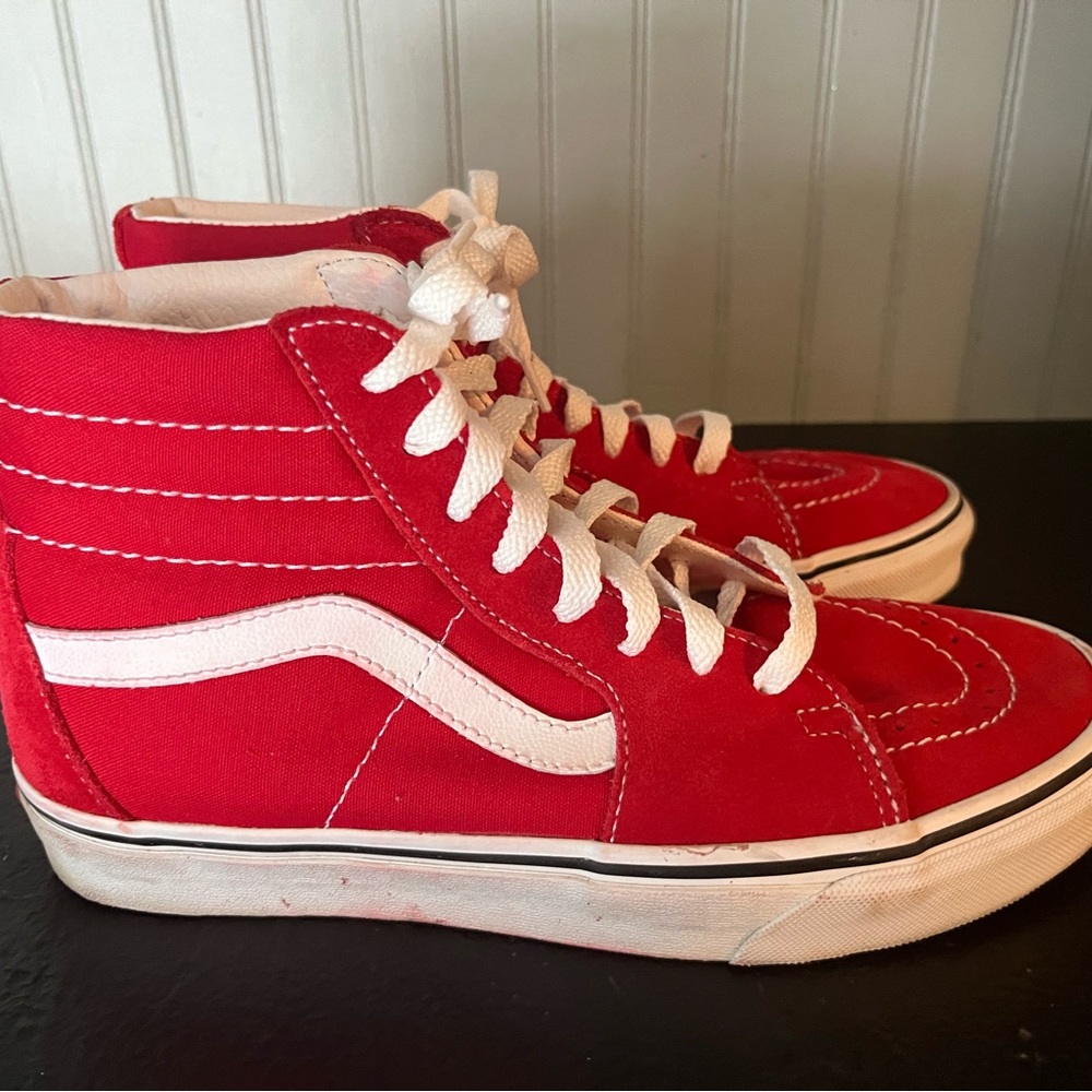 Vans Red Lace Up SK-8 High Tops (women’s 8/men’s 6.5)